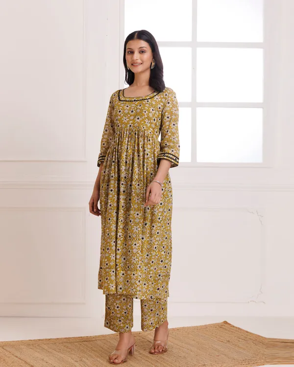 Mustard_Bagru_Hand_Block_Printed_Cotton_Gathe_Kurta_Pant