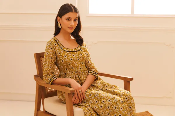 Mustard_Bagru_Hand_Block_Printed_Cotton_Gathe_Kurta_Pant