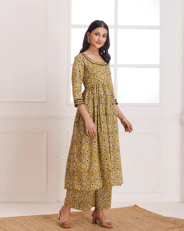 Mustard_Bagru_Hand_Block_Printed_Cotton_Gathe_Kurta_Pant