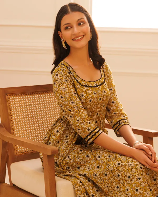 Mustard_Bagru_Hand_Block_Printed_Cotton_Gathe_Kurta_Pant