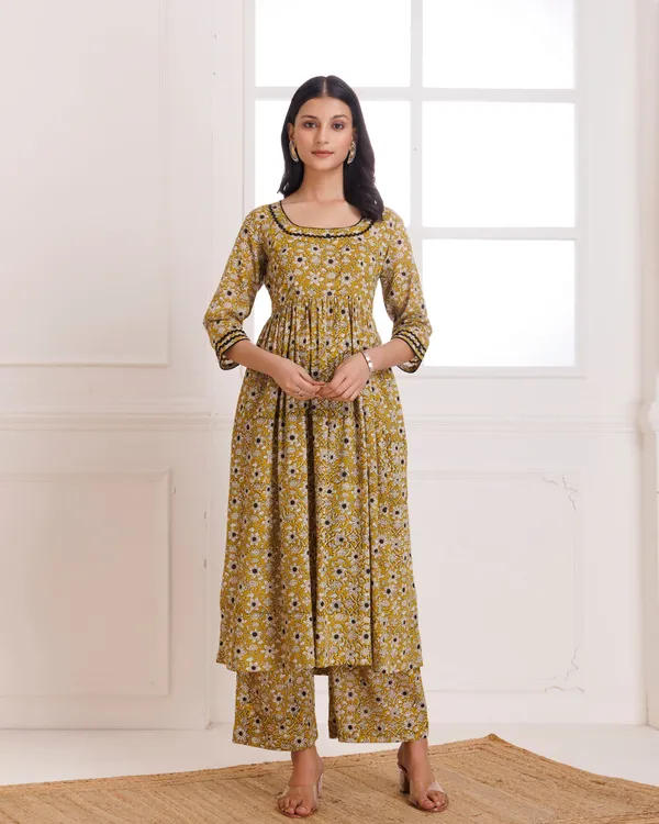 Mustard_Bagru_Hand_Block_Printed_Cotton_Gathe_Kurta_Pant