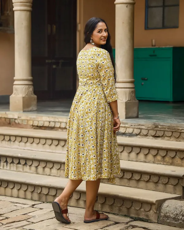 Mustard_Bagru_Jaal_Print_Angrakha_Cotton_Dress