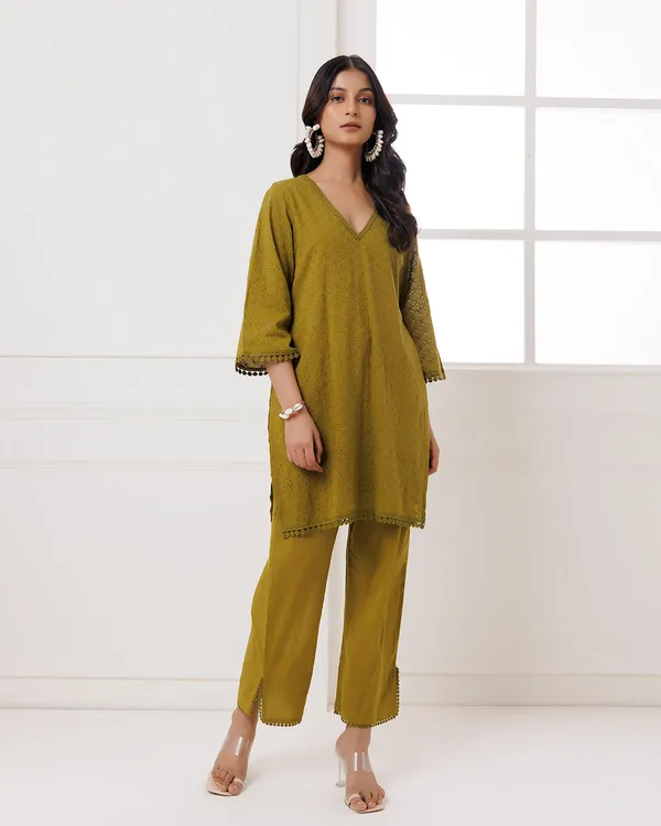 Olive_Cotton_Schiffli_Kurta_Set