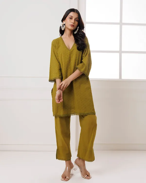 Olive_Cotton_Schiffli_Kurta_Set