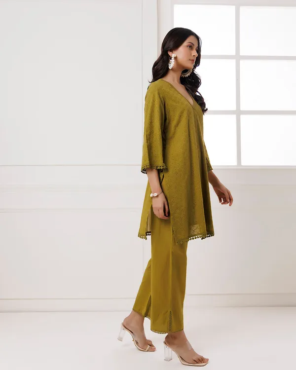 Olive_Cotton_Schiffli_Kurta_Set