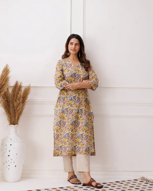 Yellow_Pastel_Handblock_Printed_Cotton_Kurta