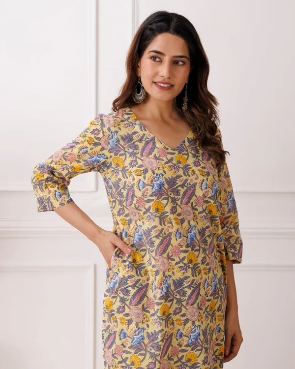 Yellow_Pastel_Handblock_Printed_Cotton_Kurta