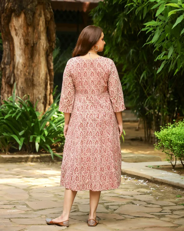 Peach_Dabu_Printed_Angrakha_Cotton_Dress