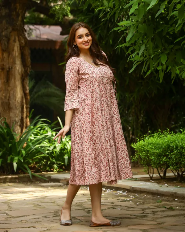 Peach_Dabu_Printed_Angrakha_Cotton_Dress