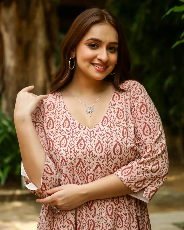 Peach_Dabu_Printed_Angrakha_Cotton_Dress