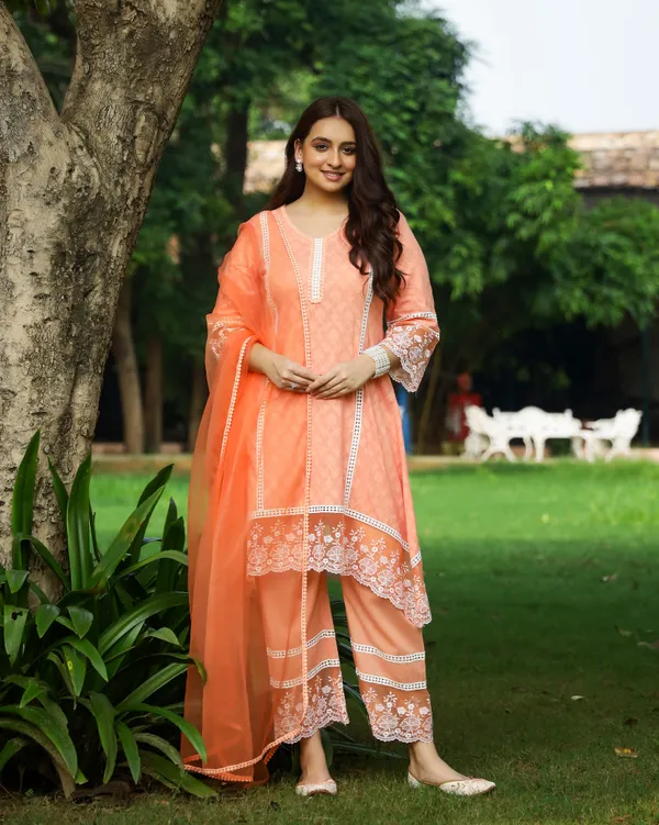 Orange_Dobby_Cotton_Asymmetric_Suit_Set