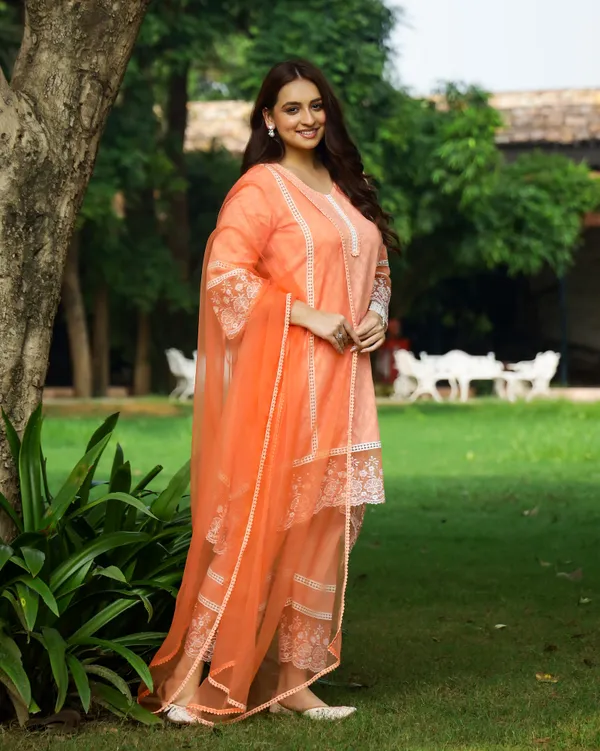 Orange_Dobby_Cotton_Asymmetric_Suit_Set