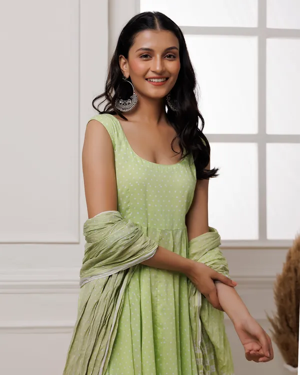Green_Pista_Polka_Dot_Printed_Cotton_Anarkali_Suit