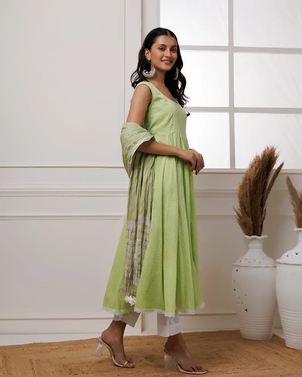 Green_Pista_Polka_Dot_Printed_Cotton_Anarkali_Suit