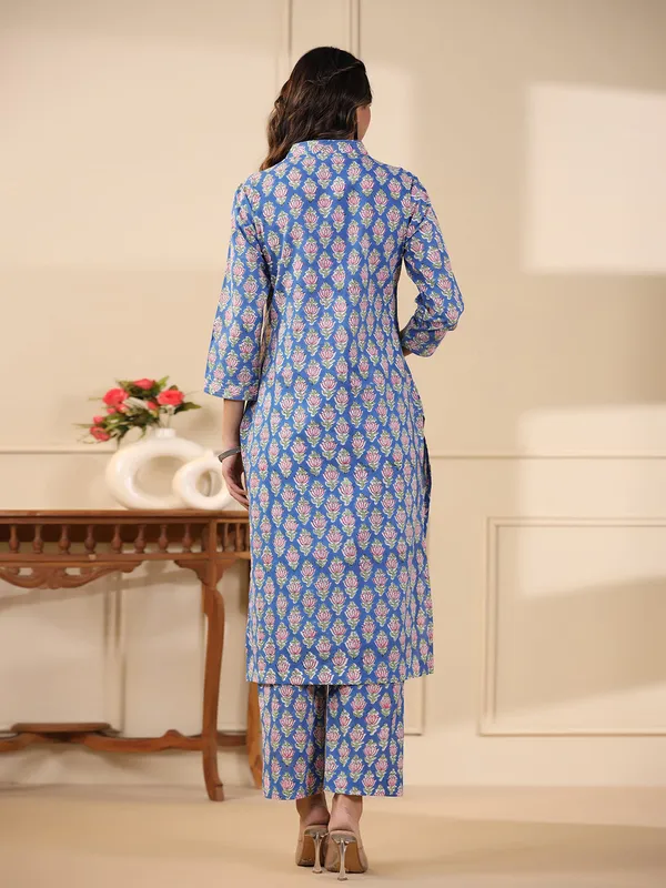 Blue_Buti_Handblock_Print_Cotton_Kurta_Pant_Set