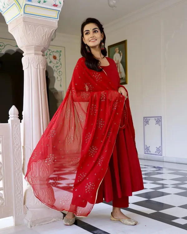 Red_Solid_Anarkali_Suit_With_Dupatta