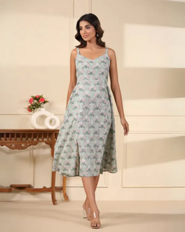 Green_Handblock_Printed_Cotton_Dress