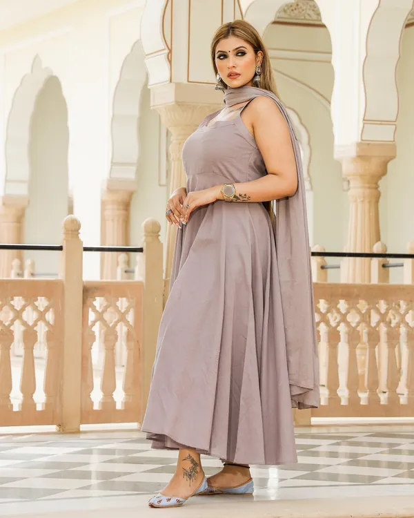 Beige_Solid_Mulmul_Anarkali_Suit