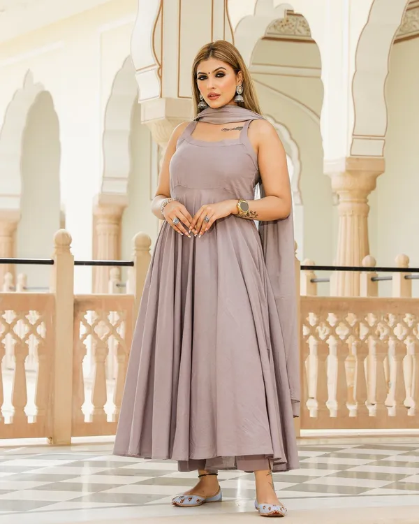 Beige_Solid_Mulmul_Anarkali_Suit