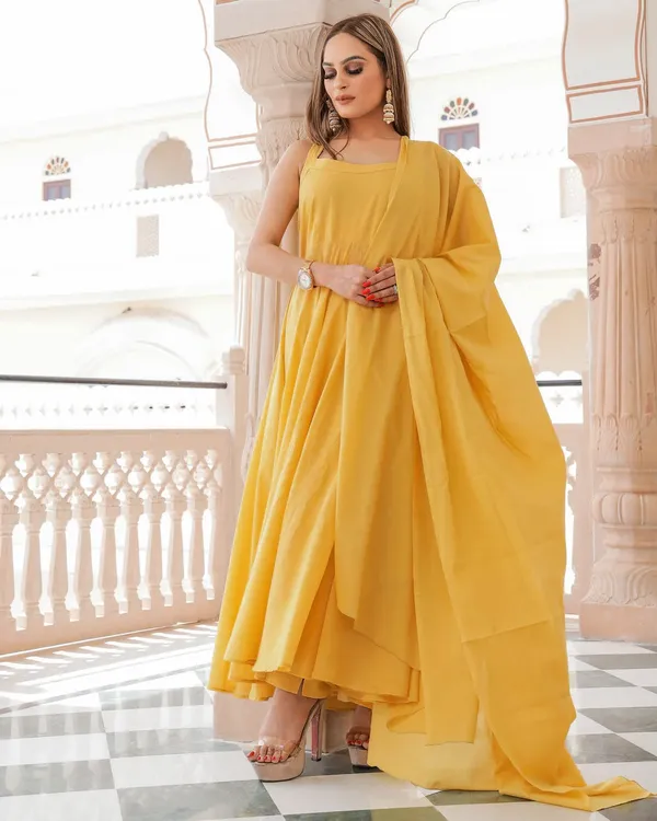 Yellow_Solid_Mulmul_Anarkali_Suit