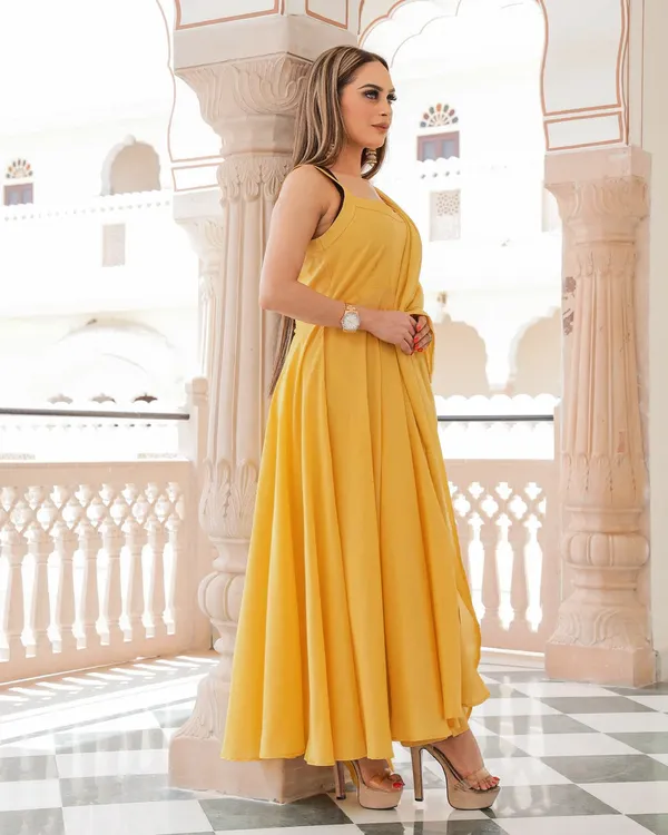 Yellow_Solid_Mulmul_Anarkali_Suit