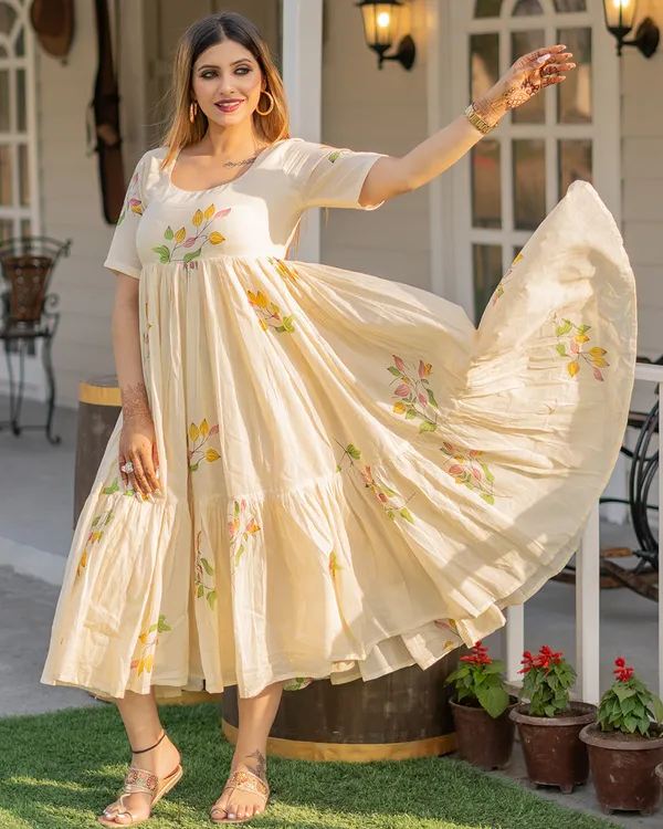 Yellow_Tulip_Block_Print_Mulmul_Midi_Dress
