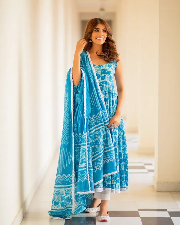 Blue_Turquoise_Dabu_Print_Cotton_Anarkali_Suit