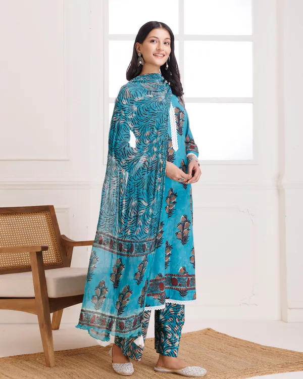 Blue_Turquoise_Hand_Block_Printed_Cotton_Suit_Set