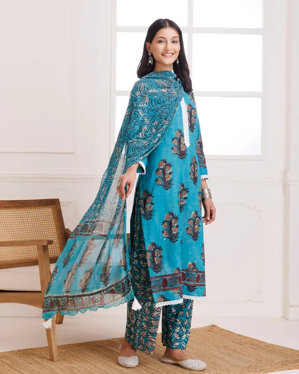 Blue_Turquoise_Hand_Block_Printed_Cotton_Suit_Set