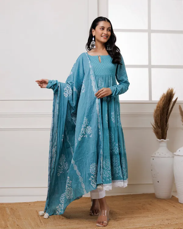 Blue_Turquoise_Handblock_Printed_Cotton_Anarkali_Suit