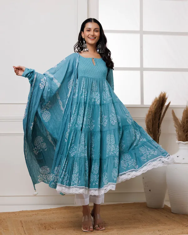 Blue_Turquoise_Handblock_Printed_Cotton_Anarkali_Suit