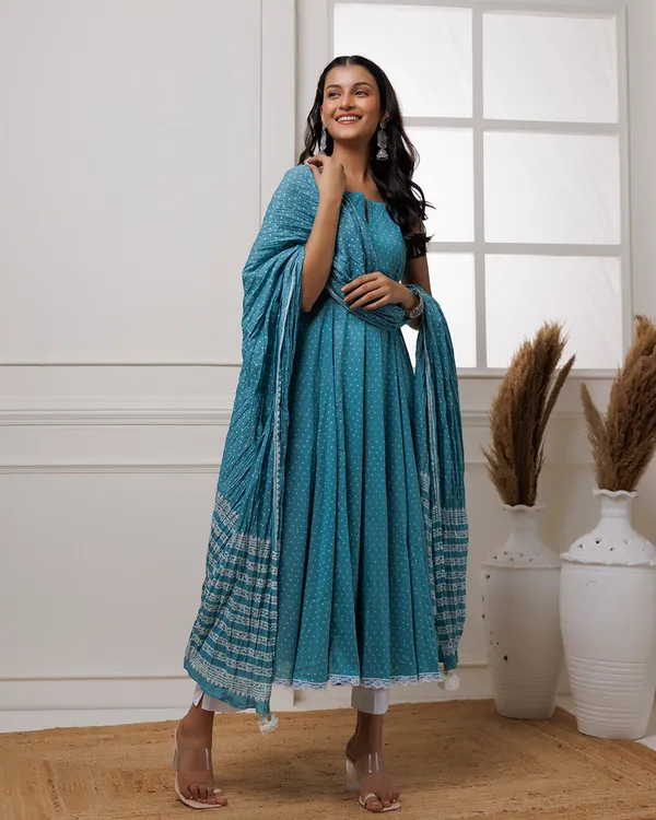 Blue_Turquoise_Polka_Dot_Printed_Cotton_Anarkali_Suit