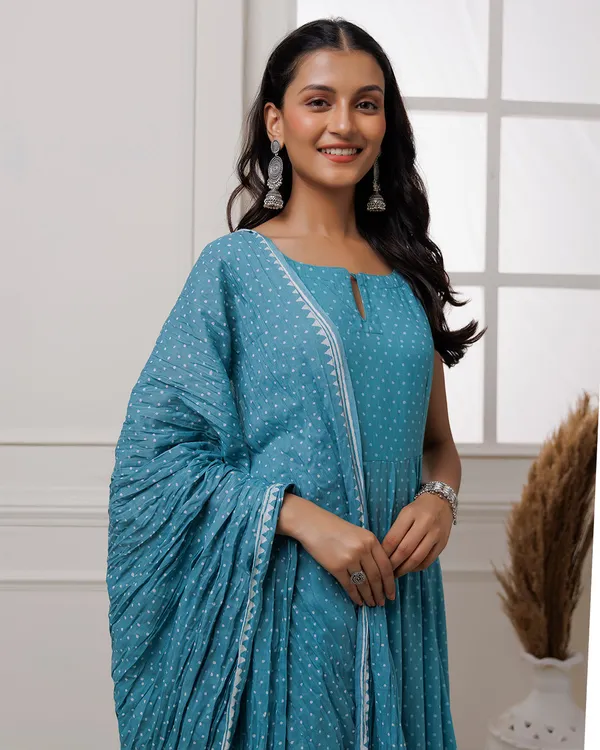 Blue_Turquoise_Polka_Dot_Printed_Cotton_Anarkali_Suit