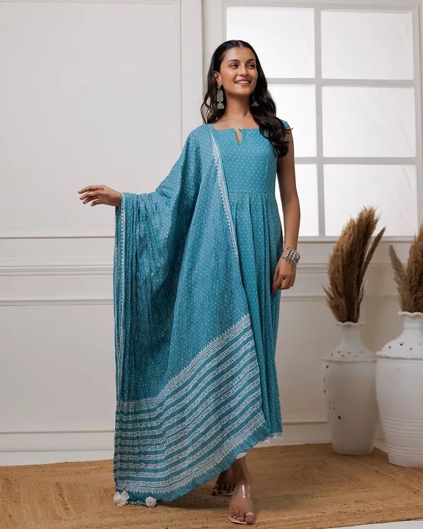 Blue_Turquoise_Polka_Dot_Printed_Cotton_Anarkali_Suit