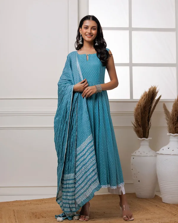 Blue_Turquoise_Polka_Dot_Printed_Cotton_Anarkali_Suit