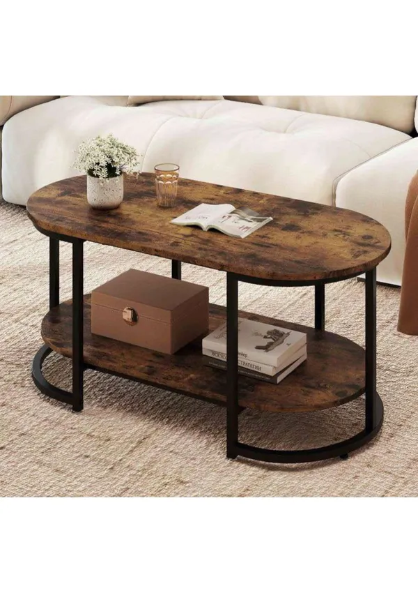 Oval_Coffee_Table_With_Storage_Shelf_-_Rustic_Brown_&_Black_Metal_Frame