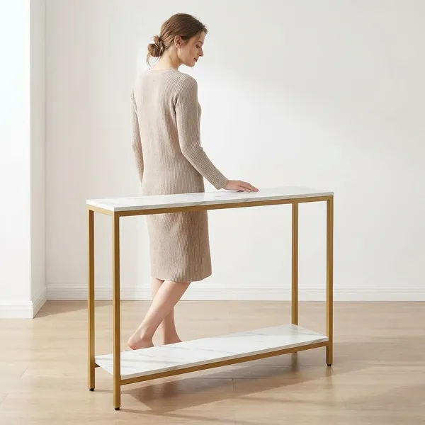 Gold_Tone_Console_Table_With_White_Marble-Effect_Top__2_Tier_Metal_Frame_Entryway_Or_Hallway_Furniture