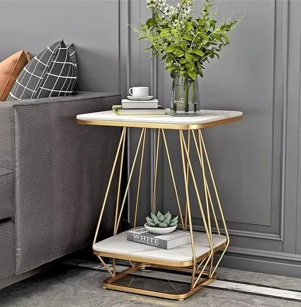 Modern_Gold_Geometric_Side_Table_With_Two-Tier_White_Marble_Top