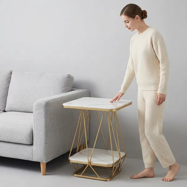 Modern_Gold_Geometric_Side_Table_With_Two-Tier_White_Marble_Top