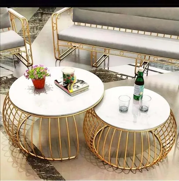 Gold-Tone_Wire_Frame_Coffee_Table_Set_With_White_Marble_Top_(Set_Of_2)