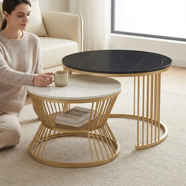 Modern_Geometric_Round_Nesting_Coffee_Table_Set_With_Gold_Metal_Frame_(Set_Of_2)