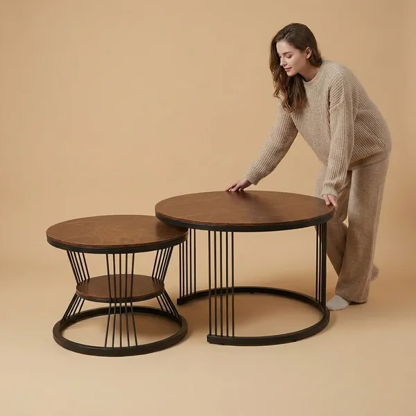 Modern_Round_Nesting_Coffee_Table_Set_With_Metal_Frame_(Set_Of_2)