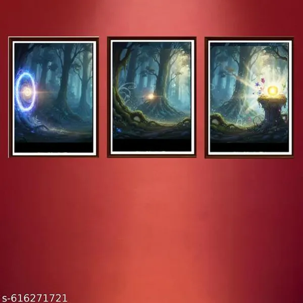 Enchanted_Forest_Wall_Art_Set_Of_3_Framed_Canvas_Natures_Prints_Fantasy_Mystical_Landscape_Decor_For_Home_And_Office