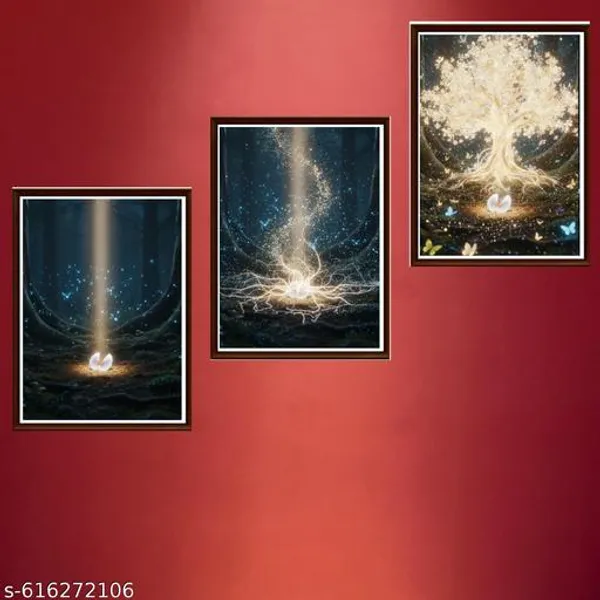 Fantasy_Tree_Wall_Art_Set_Of_3_Glowing_Butterflys_Prints_Mystical_Dark_Forest_Framed_Decor_For_Bedroom_Living_Room