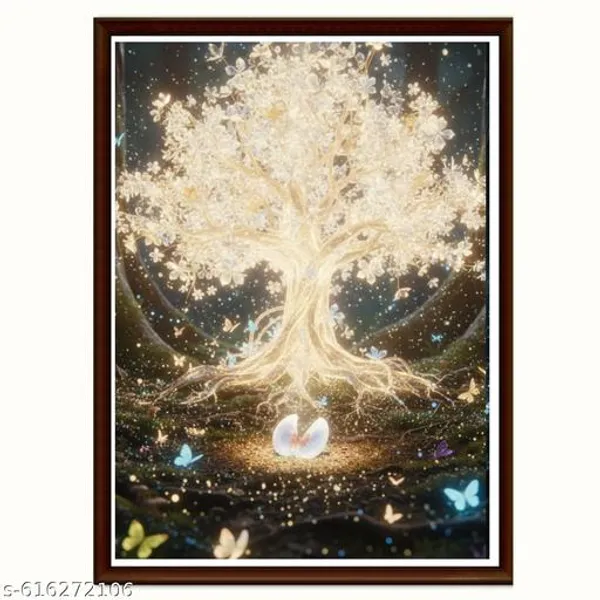 Fantasy_Tree_Wall_Art_Set_Of_3_Glowing_Butterflys_Prints_Mystical_Dark_Forest_Framed_Decor_For_Bedroom_Living_Room