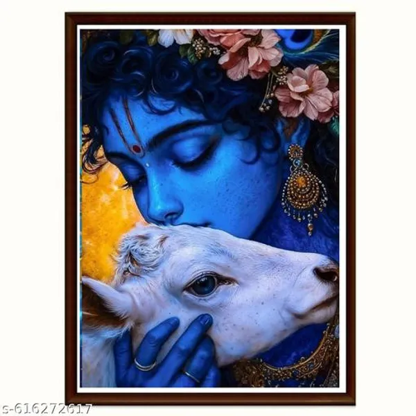 Krishna_Wall_Art_Set_Of_3_Divine_Spiritual_Framed_Paintings_Blue_Orange_Theme_Prints_For_Home_Office_Decor