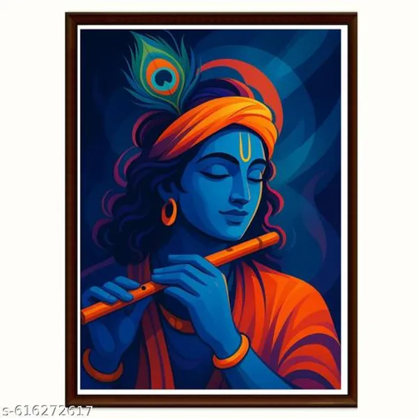 Krishna_Wall_Art_Set_Of_3_Divine_Spiritual_Framed_Paintings_Blue_Orange_Theme_Prints_For_Home_Office_Decor