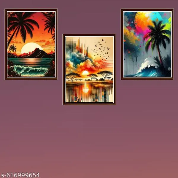 Tropical_Sunset_Wall_Art_Set_Of_3_African_Safaris_Beach_Landscape_Canvas_Prints_Modern_Home_Decor_With_Brown_Frame