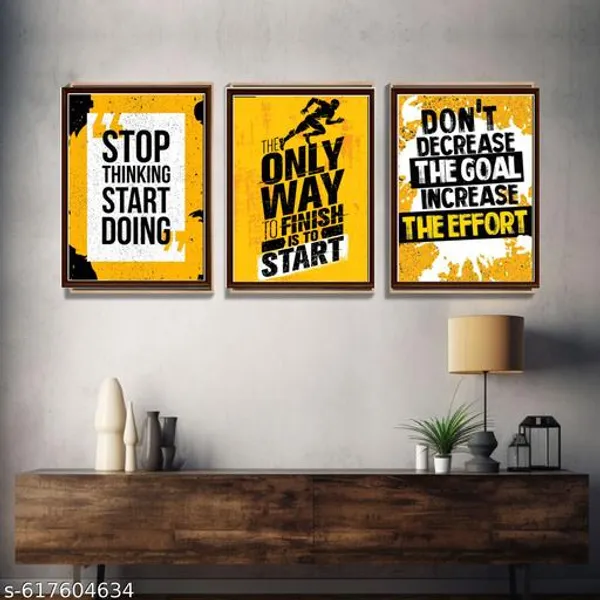 Motivational_Wall_Art_Set_Of_3_Yellow_Black_Inspirational_Quote_Prints_Brown_Framed_Canvas_For_Office_Home_Study_Room_Decor