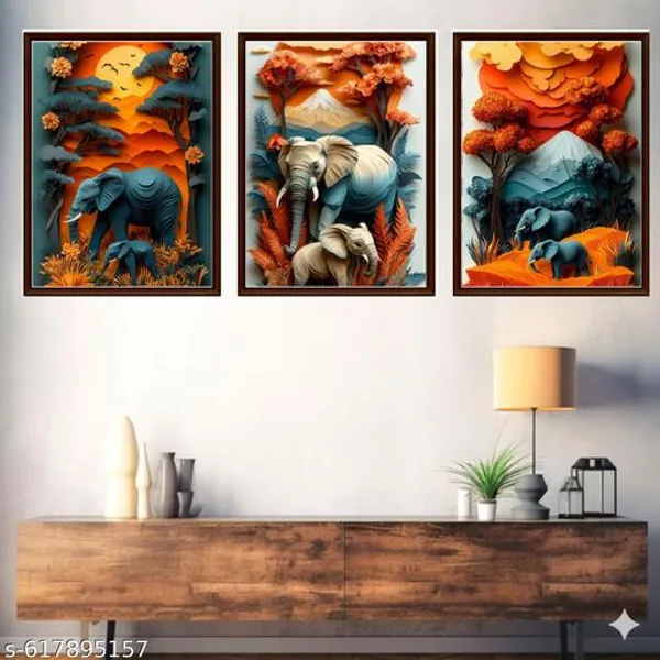 Elephant_Safarii_Wall_Art_Set_Of_3_Orange_Blue_Natures_Scene_Framed_Paper_Art_Paintings_For_Living_Room_Modern_Home_Decor